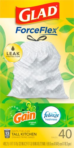 Image of Glad ForceFlex Tall Kitchen Trash Bags, 13 Gallon, Gain Original, (Package May Vary) 40 Count (Pack of 6)