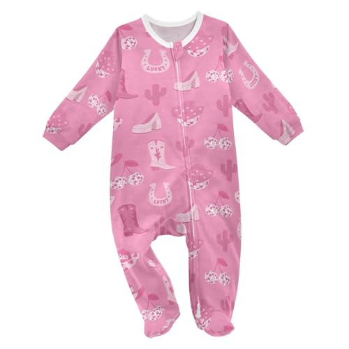 Cowboy Cowgirl Disco Ball Baby One-Piece Footies Shoes Lucky Newborn Rompers Pajamas Cotton Footed Pjs for Sleep Play Boys Girls 9 Month