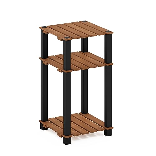 Furinno Pangkor 3-Tier Turn-N-Tube Indoor Outdoor Plant Shelf Wood Side Table with Square Poles, Natural/Black - image 4