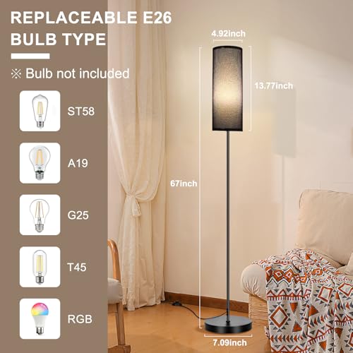 Image of FRIDEKO HOME Floor Lamp with Black Shade, Simple Design with Foot Pedal Switch, Small Tall Lamps for Living Room Bedroom Office, Corner Floor Stand Light with Black Pole Lamp (No Bulb /No Remote)