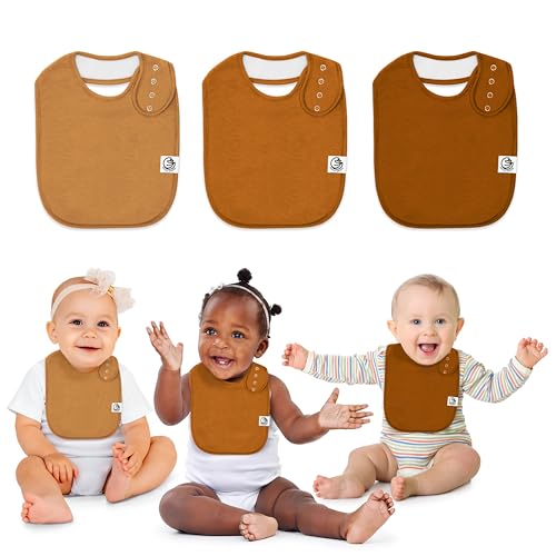 Image of 3 Pack Drooling Bibs for Babies | Premium & Soft Organic Cotton Teething Bibs with Snaps and Fleece Backing