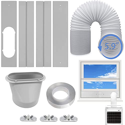 Coolaihan Portable Air Conditioner Vent Kit with 5.9' Exhaust Hose Universal Seal for AC Unit, Window Kit with Coupler for Sliding Horizontal or Vertical Windows