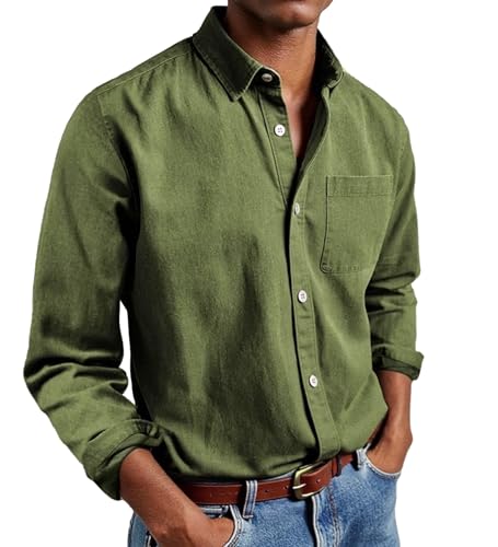 Neteson Camisa Hombre Manga Larga Camisa Botones con Bolsillos Regular Fit Casual Shirts Top Color Sólido
