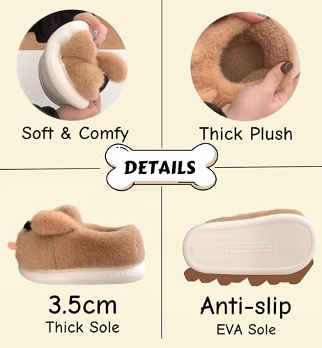 Dog Fuzzy Animal Slippers for Women & Men, Cute Fluffy Plush Warm Memory Foam House Slippers3