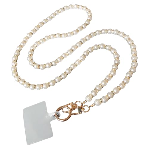 [CSILOVEE] スマホストラップ ネック パールストラップ 優雅で可愛い ショルダーストラップ ストラップ バッグチェーン 人気 斜め掛け 肩掛けストラップ 着脱簡単 全機種対応 スマホ 携帯 落下防止 忘れ物防止 耐久性 韓国 おしゃれ タグ1枚付き (128cm, 金色)