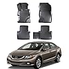 Car Floor Mats fits Honda Civic | Custom Fit Floor Liner for Cars | All Weather Waterproof Durable 3D Liner | Interior Accessories Car Mats 1st & 2nd Row 4 Pcs. Black (Honda Civic SD 2013-2016)