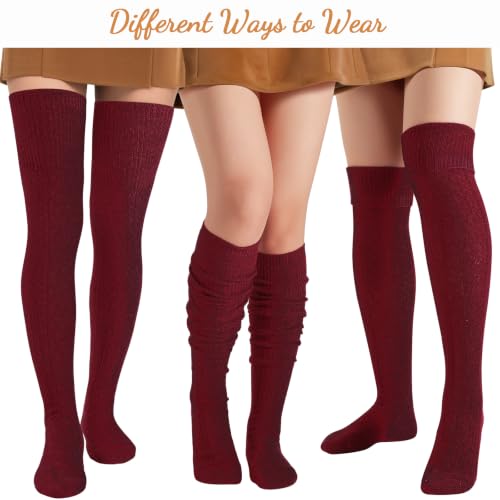Image of Pleneal Thigh High Socks Womens Over Knee High Boot Socks Knit Leg Warmers