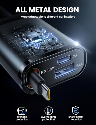 Lamicall 57W USB C 3-in-1 Retractable Car Charger - image 5