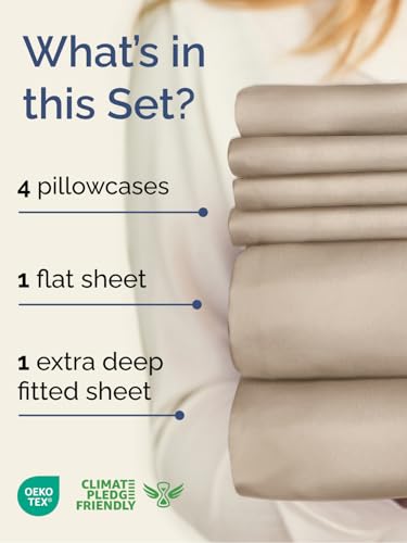 Image of Extra Deep Queen Sheet Set - 6 Piece Breathable and Cooling Sheets - Wheat | Hotel Luxury Bed Sheets Set, Easy & Secure Fit, Ultra-Soft, Wrinkle & Fade Free, Comfy Sheets Set with Extra Deep Pockets