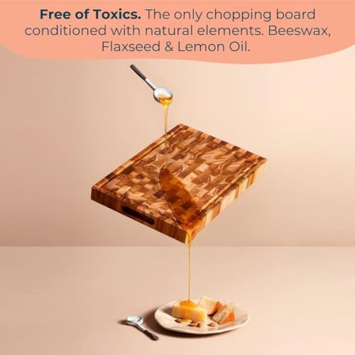 Ziruma Extra Large End Grain Chopping Board [3.8 cm Thick]. Teak Wood Butcher Block Conditioned with Beeswax, Linseed Oil & Lemon Oil. 51 x 38 cm