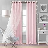 Elrene Home Fashions Aurora Solid Faux Silk with Sheer Sparkle Overlay Room Darkening Window Curtain Panel, 52' W x 84' L (1, Soft Pink