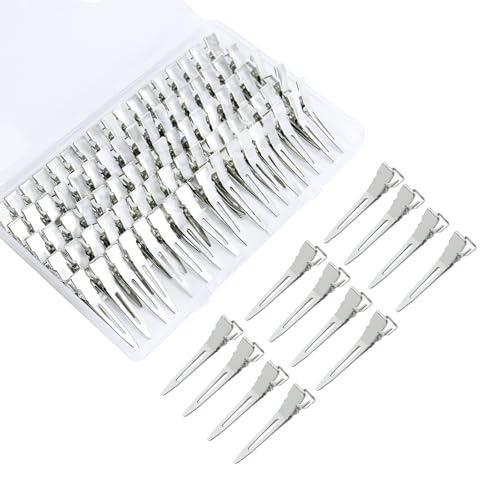 100pcs 1.77inches rust-proof metal alligator clip with a Clear Plastic Box Styling Hair Styling Curling Clip Hair Coloring DIY Aaccessories Items Fixed Silver.