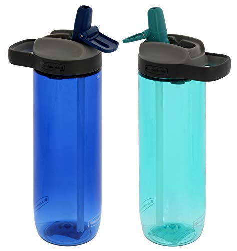 Rubbermaid Leakproof Water Bottle, 24oz Aqua & Nautical Blue  Stay Hydrated On The Go - Ideal for the Gym, Office, Travel, School  Easy Carry Handle, One Handed Flip Lid for Sipping