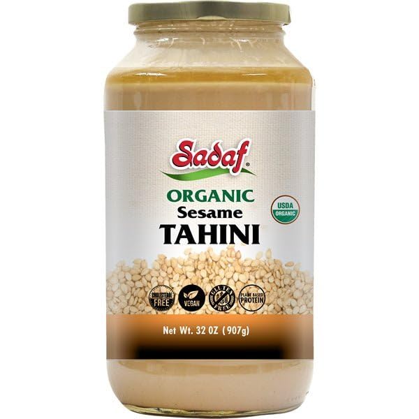 Sadaf Organic Sesame Tahini – 100% Pure Sesame Paste from Ground Sesame Seeds – Rich & Creamy Flavor – Ideal for Hummus, Baba Ghanoush & Dressings - 32 Oz