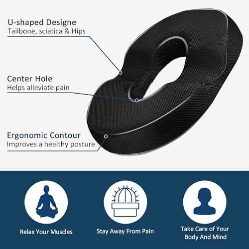 Gluckluz Donut Pillow Gel Seat Cushion Coccyx Pad for Office Chair Car Men Women Outdoor Indoor Home Bedroom Wheelchair Airplane