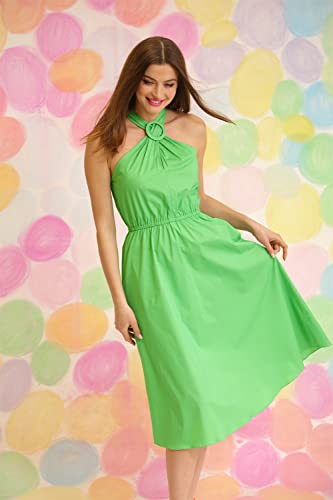 Image of Maggy London Women's Dresses Tropical Floral Print Halter Midi Dress with Cinched Waist