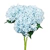 Fake Blue Hydrangea Artificial Flowers Bouquet 3pcs Real Touch Silk Fake Hydrangeas Heads with 176 Petals and Stems Blue Faux Hydrangeas Flowers for Table Centerpieces Party Floral Arrangements