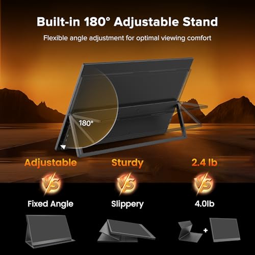 Image of Portable Monitor 18.5'' 120Hz Gaming Monitor, 125%sRGB | 2000:1 | HDR| FreeSync Travel Monitor for Laptop Mac-Book PC, Built-in Stand & Speakers, VESA, USB HDMI Large Second Screen for Game Office