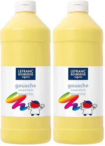 Lefranc Bourgeois - Gouache liquide Essentiel pour enfants - Bouteille 1L - Jaune (Lot de 2)