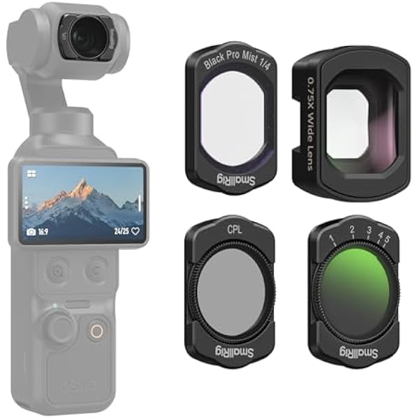 SMALLRIG Zestaw Magnetycznych Obiektywów Szerokokątnych i Filtrów ND, CPL i Efektowych do DJI Osmo Pocket 4/3, 4pcs, Obiektywy Szerokokątne CPL 1/4, Czarne, Dyfuzyjne, Zmienne, Filtry ND2-32 - 5834