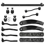 Front Upper and Lower Control Arm kits for Jeep Grand Cherokee 1999 2000 2001 2002 2003 2004 Tie Rod Ends @ Pitman Arm Adjusting Sleeve + Sway Bar End Link - 15pc Set