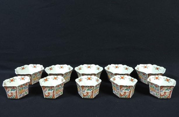 有田焼　井之口窯　小鉢　オレンジとグレーの六角形小鉢　8客セット 客 有田焼 井之口窯 小鉢 オレンジとグレーの六角形小鉢 8客セット 客