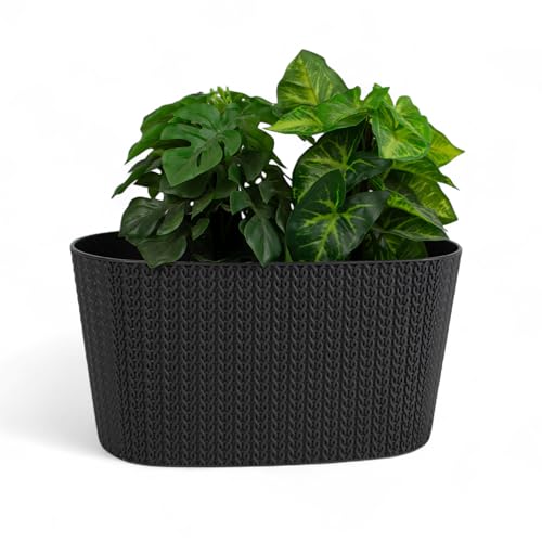 Pincho Macetas Rectangulares Plástico - Jardinera Rectangular Exterior Negro, Macetas Decorativas Interior, Maceta Interior con Drenaje, Macetas Plástico Rafia, Tiesto Rectangular - 29x16x15 cm (1)