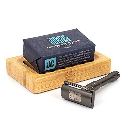 Pains de Rasage Jungle Culture® au Charbon de Bois et Poivre Noir Concassé | Savon de Rasage Naturel Sans Plastique, Remplacement du Gel de Rasage Artisanal Végétal | Convient aux Peaux Sensibles 100g Cover