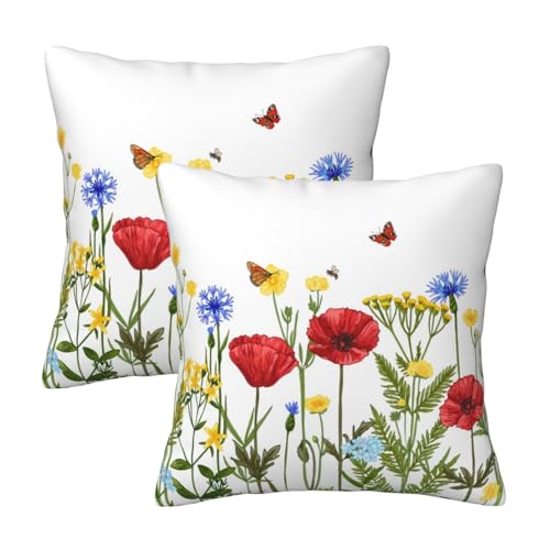 TZTTZT Throw Pillow Covers Set of 2, Wild Herbs Pillow Covers 12x12 Inch, Soft Cushion Case Decorative Pillow Cover Cases for Couch Bed Sofa Living Room Farmhouse