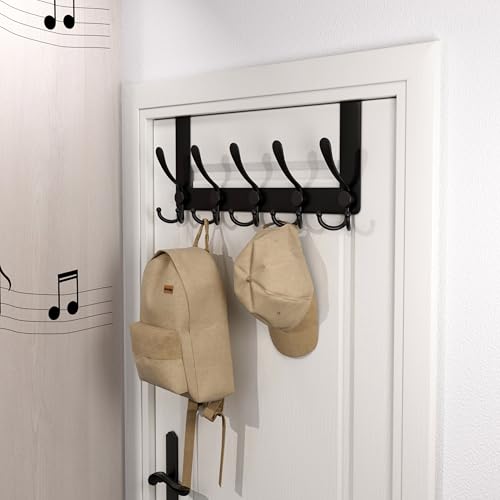 HONSKY Over Door Hook- Stylish,5 Triple Hooks Sturdy Over Door Hanger,Metal Durable Door Towel Rack for Hanging Coat,Clothes,Jacket,Black - Image 2