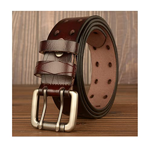 Herrengürtel aus ausgehöhltem Leder, Legierung, doppelte Dornschließe, lässiger Gürtel für Herren, verstellbare Länge, modischer Komfortgürtel, Breite 1,49 Zoll Cover