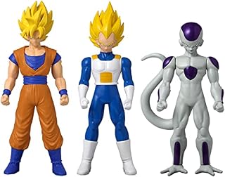 Dragon Ball Flash Series Figure Triple Pack | 4'' Tall Super Saiyan Goku, Vegeta & Frieza Action Figures | Dragon Ball Super Anime Merch Contains Collectible Coin | Dragon Ball Manga and Anime