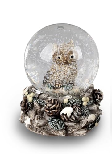Schüttelkugel 7cm Natur Eule Schneekugel aus Kunststein + Glas...