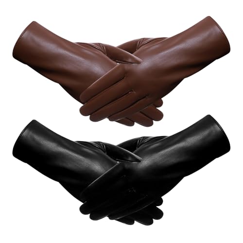 Leather Women's Gloves with Plush Lining (2 Pairs)
