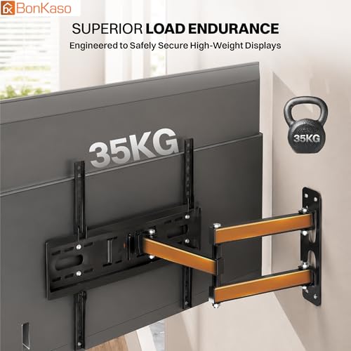 Image of BonKaso Heavy Duty Full Motion TV Wall Mount Bracket for 20 to 55 Inch LED /LCD /OLED TVs | Dual Arm Articulating, Swivel & Tilt Adjustable TV Wall Stand | Supports Up to 35kg | Black | Pack of 1