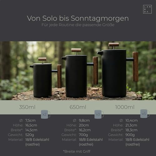 LAMBDA COFFEE® CALDERA Thermo French Press Edelstahl I 1 Liter - 5 Tassen Dusk Blue Blau I 3 Größen erhältlich I Kaffeebereiter aus Edelstahl | Doppelwandig: Hält lange Warm I Kaffeezubereiter | 4