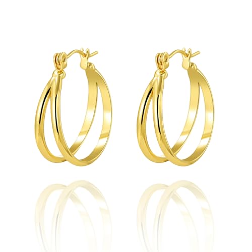 VISSUX Gold Hoop Earrings, Delicate Oval Chunky Gold Earrings for Women, Fashionable Exquisite Statement Gold Hoop Earrings Jewelry Gift (GoldB-Stainless steel)
