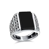 NEGRO ES - Estos anillos de plata de ley sostienen un rectángulo de ónix semiprecioso plano, dándoles un aspecto negro y masculino atemporal y atrevido. ¡Son fáciles de combinar con cualquier atuendo y perfectos para regalar!