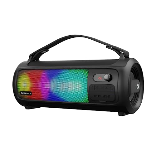 ZEBRONICS Newly Launched Rocket 500 20W Output, Portable Wireless Speaker with Bluetooth, TWS, 15h Backup, FM Radio, USB, AUX, 6.3mm Wired Mic Support, RGB Lights, Detachable Carry Strap