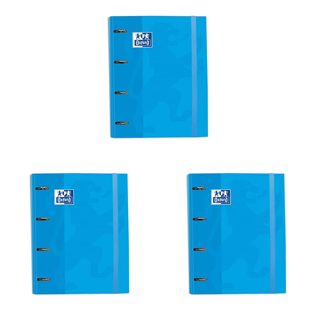 Oxford A4 Dokumentenmappe, Packung mit 3, Verstärkt, Kariert, 5 mm x 5 mm, 5 Farben, Gummizug, Türkis