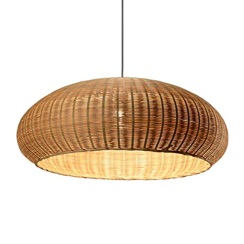 Plafonnier cage en bambou naturel tressé 56 cm et suspension panier rotin salon