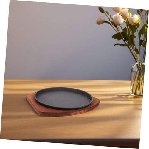 NUOBESTY Thick Cast Iron Sizzling Fajita Plate with Wooden Base Non-Stick Round Steak Grill Pan Cooking Surface for Home Barbecue and Restaurant Use Heavy-Duty BBQ Iron Hot Plate - Image 6