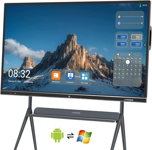 JYXOIHUB 75 inch Interactive Whiteboard, 4K UHD Smartboard Touchscreen Display, Smart Whiteboard with Windows 10 & Android Ecosystem, Remote Collaboration Smart Board for Classroom and Businesses