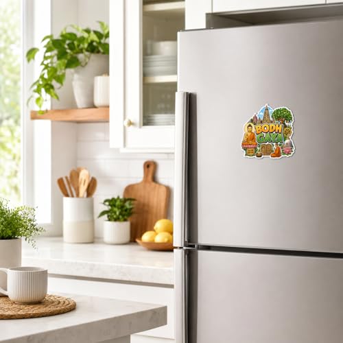 Image of Zesta Wooden Fridge Magnets Set | Refrigerator Decor Magnets for Kitchen | India Souvenir Fridge Magnet Collection | Wooden Magnet for Fridge Door Decoration (Bodhgaya)