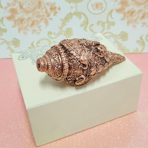 Image of ARNAVIRA Copper Plated Antique Finish Ganesh Shankh (Conch) for Wealth, Home Decor | Housewarming Gifts | Pooja Room | Return Gifting 12.7 cm x 5 cm