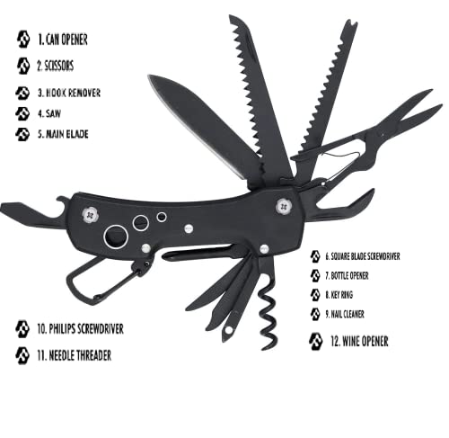 Image of Outdoor 15 in 1 Multi Functional Multitools Foldable Compact All in One Pocket Size Camping Accessories with Nylon Cover - Jet Black