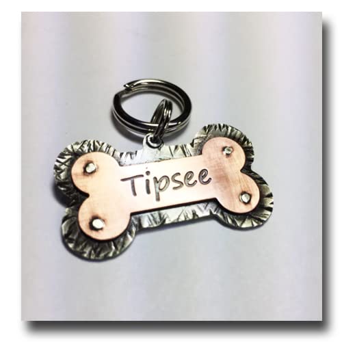 Dog Bone Dog ID Tag-Custom Engraved Bone Shaped Name Tag-Personalized Pet Collar Tag-Hand Made Dog Tag Copper and Nickel Silver (1.25