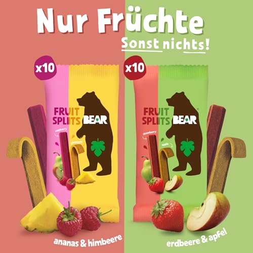 BEAR Fruit Splits Mixbox | 100% natürliche Zutaten | ohne Zuckerzusatz | Snacks für Kinder & Erwachsene | 20 Beutel x 20g | 400g