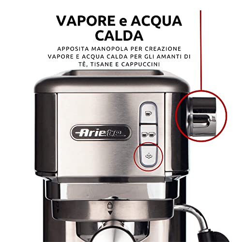 Ariete 1380 Cafetera de metal, compatible con café en polvo y monodosis ESE, 1300 W, capacidad 1,1 L, 15 bar de presión… - Imagen 5