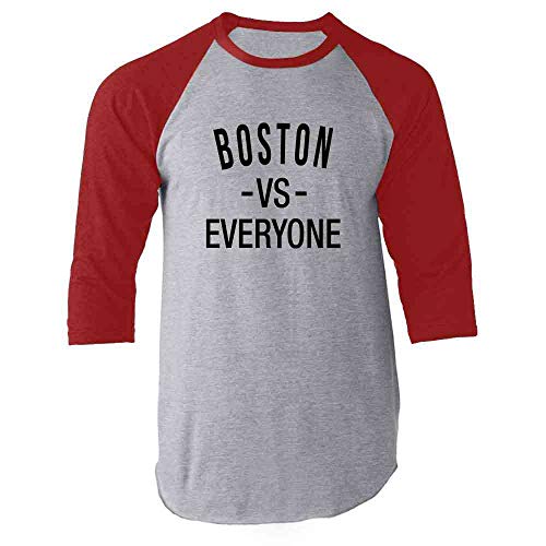 Boston vs Everyone New England Sports Fan Red L Raglan Baseball Tee Shirt